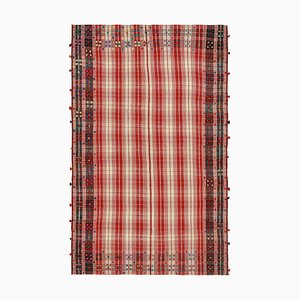 1950er Vintage persischer Kelim mit rot-weiß kariertem geometrischem Muster von Rug & Kilim