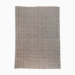 Vintage Dhurrie Teppich in Blau und Braun mit geometrischen Mustern | Teppich & Kelim