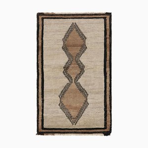 Vintage Gabbeh Perser Tribal Teppich, Beige-Braun Mit Diamantmedaillons - Teppich & Kelim