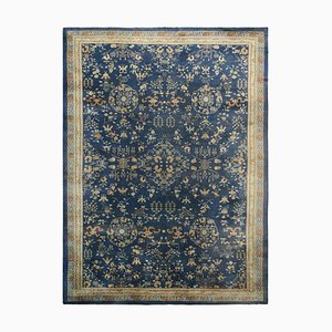 Übergroßer Antiker Samarkand Teppich in Blau mit Blumenmuster | Teppich und Kelim