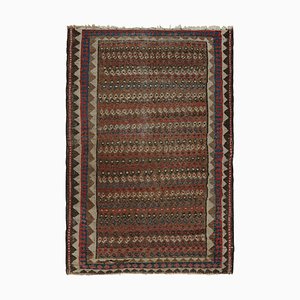 Antiker brauner Perserteppich mit bunten geometrischen Mustern, von Rug & Kelim