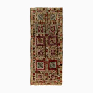 1950er Vintage Mid-Century Tribal Kelim in Beige-Braun Rot & Blau Geometrische Muster