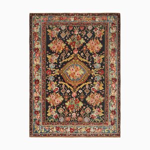 Tappeto antico in stile Bakhtiari nero con medaglione floreale colorato - Tappeto e Kilim