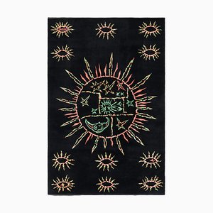 Tappeto vintage firmato Jean Lurcat, nero con immagini "Le Ciel" - Tappeto e Kilim