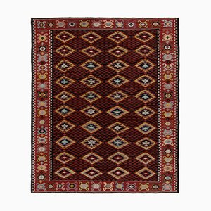 Mazedonischer Vintage Kelim in Rot, Schwarz & Rosa mit geometrischen Mustern, 1920er