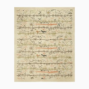 Geometrischer schwedischer Vintage Teppich in Creme-Beige mit Bildern