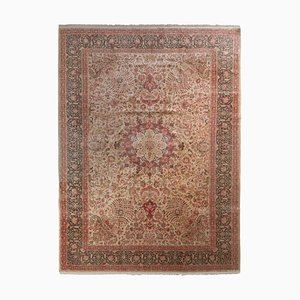 Handgeknüpfter Vintage Tabriz Teppich mit rosa und rotem Blumenmedaillon-Stil