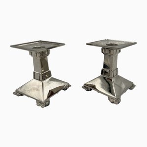 Art Deco Nickel-Plated Bronze Candlesticks, France, 1930, Set of 2
