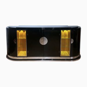 Credenza Art Deco in lacca nera e acero, Francia, 1930