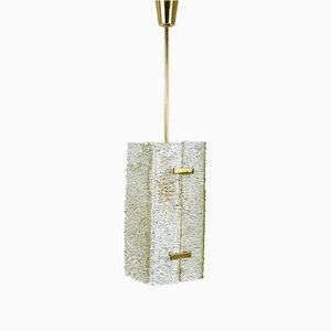 Rechteckige Hängelampe aus strukturiertem Glas & Messing von JT Kalmar für Kalmar, 1950er