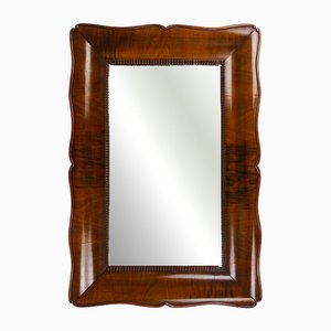 Specchio Biedermeier quadrato in noce intagliato e smerlato, Vienna, 1850
