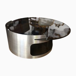 Brushed Steel and Smoked Glass Coffee Table by Francois Monnet for Kappa, 1970s
