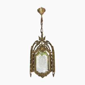 Lanterna in stile Luigi XVI in ottone e vetro inciso, Francia, anni '50