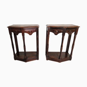 Tables d'Appoint Vintage en Chêne Sculpté, Angleterre, 1920s, Set de 2