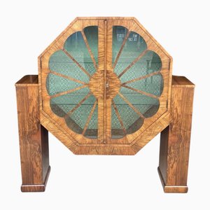 Art Deco Octagonal Walnut Display Cabinet, 1930s