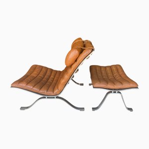 Set of Leather and Chrome Chairs by Arne Norell for Arne Norell Ab