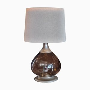 Large Table Lamp in Smoked Glass and Silvered Metal, 1970