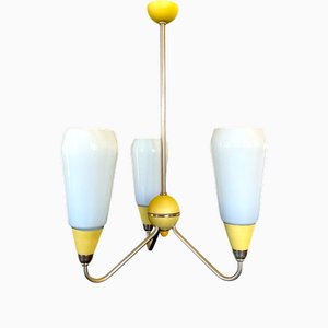 Mid-Century Modern Opaline Glass 3-Light Chandelier, Eastern Europe, 1960s