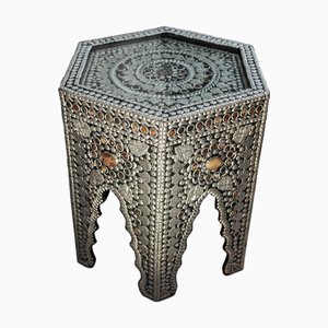 Asian Hexagonal Glazed Coffee Table in Hard Stone with Semi Precious Stones