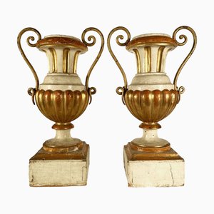 Porte-Paumes en Bois Laqué et Doré, Set de 2