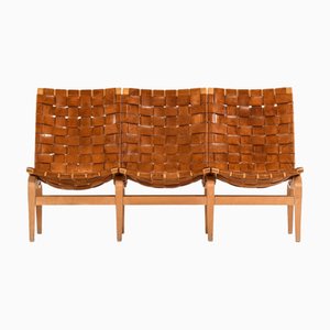 Sofa in Laminated Birch and Original Leather by Bruno Mathsson, 1968