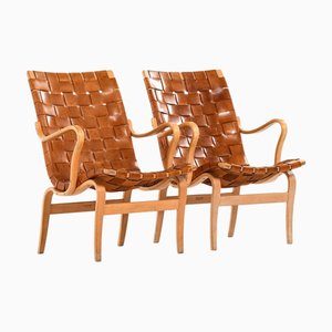 Set of Easy Chairs in Birch and Original Leather by Bruno Mathsson, 1968