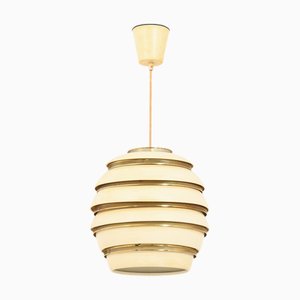 Beehive Lamp in Brass and White Lacquered Metal by Alvar Aalto, 1953
