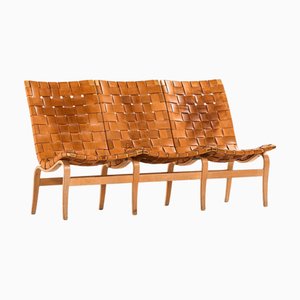 Sofa in Laminated Birch and Original Leather by Bruno Mathsson, 1968