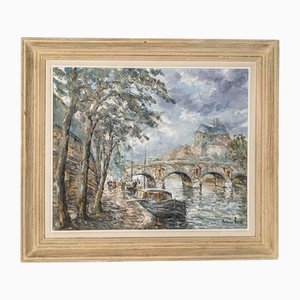 Pont Marie, Oil on Canvas, Early 20th Century, Framed