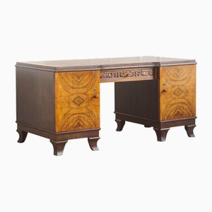 Large Art Deco Desk with Walnut Veneer, 1920s
