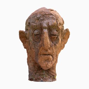 Ceramic Expressionist Head in White Stoneware with Bismuth Rakú Glaze, 2010s