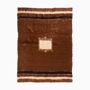 Brauner Vintage Tulu Teppich mit cremefarbenem Medaillon und Randstreifen