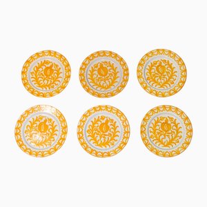 Glazed Plates with Plant Motifs, Set of 6