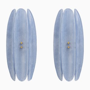 Appliques Mid-Century en Verre de Murano Bleu Clair de style Fontana Arte, 2000, Set de 2