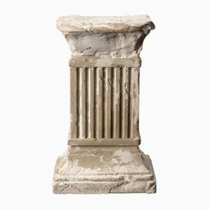 Vintage Plaster Pedestal with Flutes and Frieze, 1980s