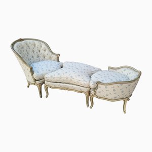 Chaise Lounge in Carved and Polychromed Wood, Set of 3