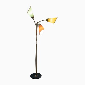 Three Light Adjustable Floor Lamp in Green Yellow Orange and Brass by Bruno Gatta for Stilnovo, 1950s