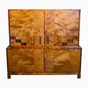 Swedish Grace Flamed Birch and Maccasar Intarsia Cabinet attributed to SMF for Bodafors, 1930s