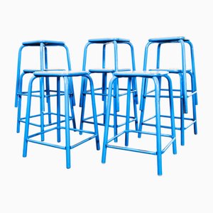 French Light Blue Laboratory Stools from Mullca, 1970s, Set of 8