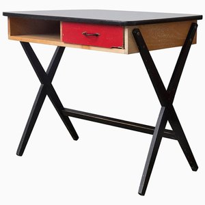 Schreibtisch aus Holz mit roter Schublade und Resopalplatte von Coen de Vries für Devo, 1960er