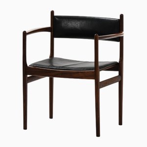 Armchair in Rosewood and Black Leather by Kai Lyngfeldt Larsen, 1960s