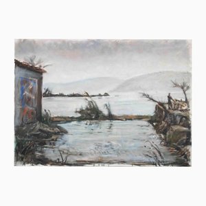 Michelangelo Cupisti, The Lake in Winter, Oil Painting, 1990s, Framed