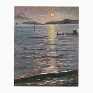 Michelangelo Cupisti, Sunset in Marina di Carrara, Oil Painting, 2000s, Framed