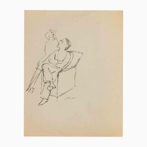 Mino Maccari, Das Paar, Tuschezeichnung, 1960er