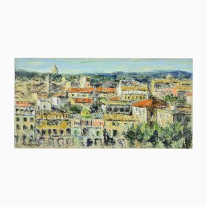 Pino Romanò, Roofs in Rome, Oil Painting, 1990s