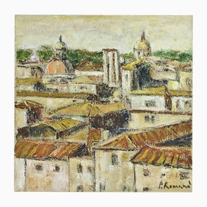 Pino Romanò, Roofs from the Capitol-View of Rome, Ölgemälde, 1990er