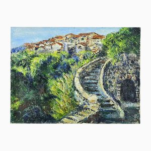 Pino Romanò, Old Town, Oil Painting, 1990s