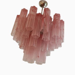 Lampadario Medio Tubolare di Murano in Marmo Rosa