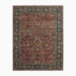 Vintage Agra Teppich in Rot und Blaugrün mit Blumenmuster