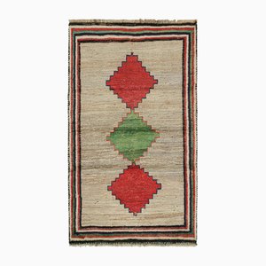 Vintage Tribal Läufer in Beige mit Grünen und Roten Medaillons, 1950er